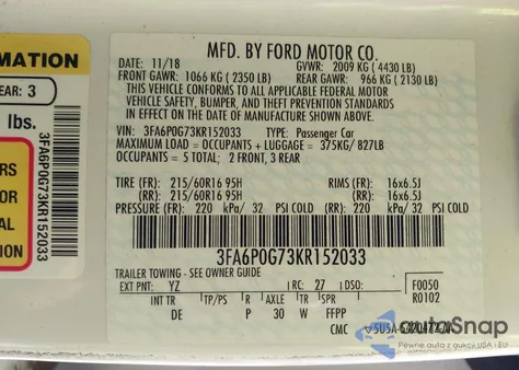 2019 Ford Fusion S from USA, damaged, VIN 3FA6P0G73KR152033